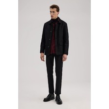Jakamen Siyah Slim Fit Bebe Yaka Yünlü Mont