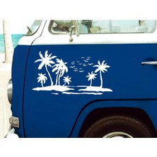 Sticker Usta Palmiye Deniz Kumsal 4x4 Manzara Araba Oto Karavan Sticker 00132