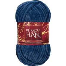 Kürkçü Han Kadife Örgü Ipi 50GR %100 Polyester Yumuşak Pofuduk Koyu Denim Mavisi