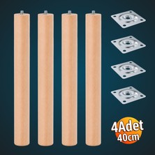 Badem10 Bohem 40 cm (4 Adet) Doğal Ahşap Boyasız Silindir Sehpa Ayağı - (4 Adet) 4x4 Metal Montaj Aparatı