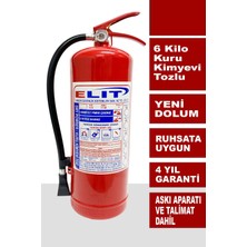 Elit Yangın Söndürme Tüpü 6 kg Tozlu 4 Yıllık Ruhsata Uygun (Askı Aparatı ve Levha Dahil)