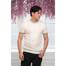 Advante Slimfit Kolları Lastikli Likralı Desenli Bisiklet Yaka Triko T-Shirt