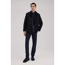 Jakamen Lacivert Slim Fit Mono Yaka Yünlü Mont
