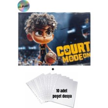 Glanart A4 Boy Çıt Çıt  Ödev Dosyası +10\' Lu Poşet Dosya Çılgın Basket