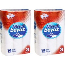 Skygo Mavi Beyaz Kağıt Havlu, 12'li Rulo, 2 Paket, Toplam 24 Rulo