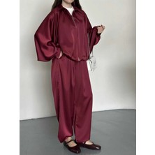 Vess Moda Saten Oversize Kalıp Ceket ve Pantolon Ikili Takım