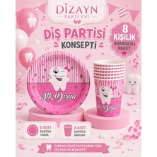 Dizayn Parti Evi Ilk Dişim Temalı 8 Kişilik Parti Seti 8 Tabak 8 Bardak Pembe Mavi Varyantlı Diş Buğdayı Konsepti