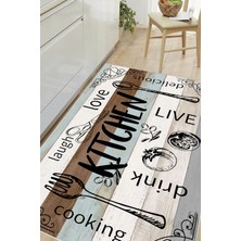 Pelura Halı Mutfak Desenli Kitchen Yazılı Baskılı Kaymaz Yıkanabilir Mutfak Halısı Yolluk