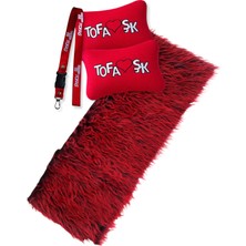 Tusba Market Tofaş Torpido Koruyucu Halı / Uzun Tüylü Kırmızı Peluş Torpido Örtüsü & Polar Boyun Yastık & Oto Ayna İpi