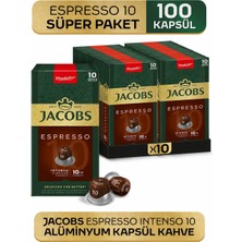 Jacobs Espresso Intenso 10 Alüminyum Kapsül Kahve 10 x 10 Adet Yoğun Aroma ve Kapsül Makineleriyle Uyumlu