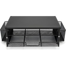 Temel Siyah Metal Mesh Monitör Yükseltici Stand Çekmeceli Kalemlikli Masaüstü Organizer 9210