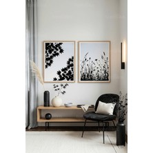 Tontilika Minimalist Siyah Beyaz Bitki Siluetleri 2’li Ahşap Çerçeveli Tablo Seti