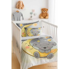 TKÇ Yenidoğan Kız / Erkek Unisex Bebek Nevresim Takımı %100 Pamuklu Aydaki Ayıcık