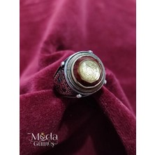 Moda Gümüş El Yapımı Kehribar Taşlı Hz. Süleyman Mührü Yüzüğü