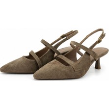 Rexba - Kadın Vizon Süet Sivri Burun Slingback Topuklu Ayakkabı - Znne-Vsüet-Kah