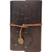 Senon Retro Vintage Saat ve Çark Baskılı Saat Kolye Uçlu Deri Kapaklı Günlük Not Defteri Zamanın Kıymetini Bilenlere Özel Tasarım Hediyelik