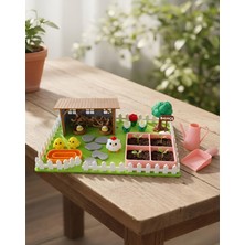 Kutpia Mini Bahçe Çocuk Oyun ve Eğitim Seti (25X19CM) - Sevimli Tavuklar (Pembe)