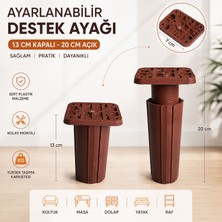 Badem10 Kare Başlı Kahve Uzayabilir Sert Plastik Destek Ayağı 13X20 cm Ayarlanabilir Mobilya Ayağı