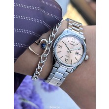 Casio Marka Çelik Kordon Gümüş Renk, Takvimli Kadın Kol Saati + Bileklik