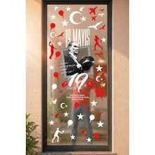 Msticker 19 Mayıs Çift Taraflı Cam Sticker Seti 70 Parça Atatürk Temalı Pencere Süsü, Atatürk, Gençlik Bayram