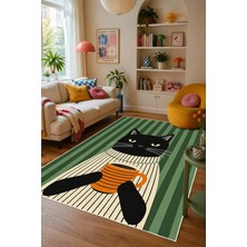 Pelura Halı Pinterest Kedi Desenli Baskılı Kaymaz Yıkanabilir Salon Oturma Odası Mutfak Balkon Halısı Yolluk