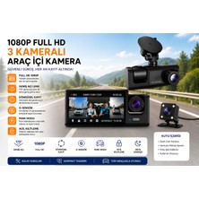 Dexmon 1080P Full Hd 3 Kameralı Araç Içi Yol Kayıt Kamerası Gece Görüşlü Wifi G-Sensör Geri Görüş Destekli LCD Ekranlı Oto Kamera