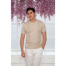 Advante Slimfit Kolları Lastikli Likralı Desenli Bisiklet Yaka Triko T-Shirt
