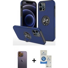 Pileli Store Pilelistore™ iPhone 12 Pro Max Kılıf Odak Form Prime - Şeffaf Royal Nano Ekran Koruyucu + Neon Fosforlu Kamera Lens - Sı