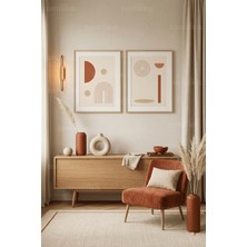 Tontilika Modern Minimalist Toprak Tonları Soyut Geometrik 2’li Ahşap Çerçeveli Tablo Seti
