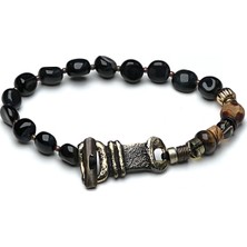 Agor - Obsidyen Tiger Eye Bronz Antika Kilitli Erkek Bileklik MEY2412039