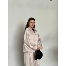 Vess Moda Saten Oversize Kalıp Ceket ve Pantolon Ikili Takım
