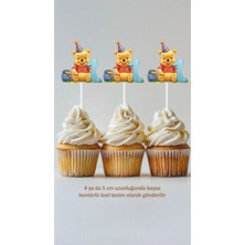 Ayı Winnnie The Pooh 1 Yaş Temalı Konsept Kürdanlı Cupcake Süsü Doğum Günü Süsü *20'li Kalın Kağıt