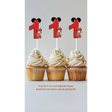 Minnie Mouse 1 Yaş Temalı Konsept Kürdanlı Cupcake Süsü Doğum Günü Süsü *20'li Kalın Kağıt