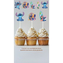 Lilo ve Stitch Konsept Kürdanlı Cupcake Süsü Doğum Günü Süsü *20'li Kalın Kağıt