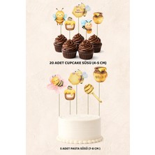 Arı Temalı 5 Adet Pasta 20 Adet Cupcake Mini Set Doğum Günü Pasta Süsü