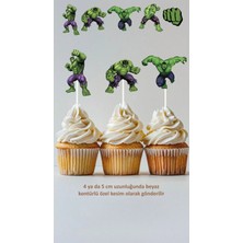 Hulk Konsept Kürdanlı Cupcake Süsü Doğum Günü Süsü *20'li Kalın Kağıt