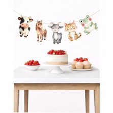 Çiftlik Hayvanları Banner Parti ve Doğum Günü Süsü 5 Figür 10 - 12 cm Arası