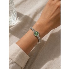 Boris Accessory Kadın Çelik Gümüş Zincir Kordonlu Sekizgen Yeşil Kadran Kol Saati – Şık & Minimal Tasarım
