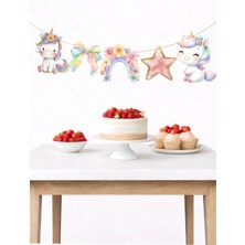 Unicorn Banner Parti ve Doğum Günü Süsü 5 Figür 10 - 12 cm Arası