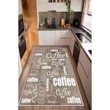 Pelura Halı Coffee Yazılı Baskılı Kaymaz Yıkanabilir Mutfak Halısı Yolluk