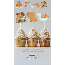 Kapibara Konsept Kürdanlı Cupcake Süsü Doğum Günü Süsü *20'li Kalın Kağıt