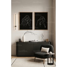 Tontilika Minimalist Çizgisel Figür 2'li Ahşap Çerçeveli Tablo Seti