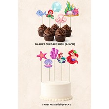 Deniz Kızı Ariel Konsept 5 Adet Pasta 20 Adet Cupcake Mini Set Doğum Günü Pasta Süsü