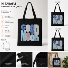 Tişört Kodu Good Mood Baskılı Fermuarlı Gabardin Tote Çanta – Çift Taraf Baskılı 35X40 cm