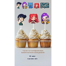 Kpop Demon Hunters Konsept Kürdanlı Cupcake Süsü Doğum Günü Süsü *20'li Kalın Kağıt