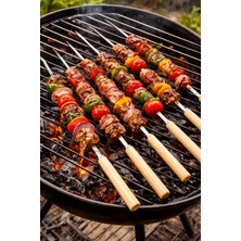 Binbirreyon Ahşap Saplı Çelik Yassı Şiş Seti 6 Adetli Mangal Barbekü Şişi 32CM AF083