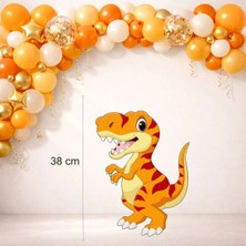 Turuncu Dinazor Safari Temalı Ayaklı Pano (38 Cm) Doğum Günü Süsü 300GR Kuşe Kağıt