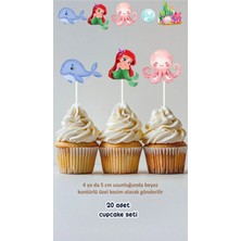 Deniz Kızı Ariel Konsept Kürdanlı Cupcake Süsü Doğum Günü Süsü *20'li Kalın Kağıt