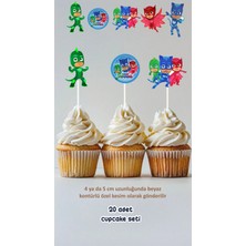 Pijamaskeliler Konsept Kürdanlı Cupcake Süsü Doğum Günü Süsü *20'li Kalın Kağıt