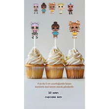 Lol Bebekler Konsept Kürdanlı Cupcake Süsü Doğum Günü Süsü *20'li Kalın Kağıt